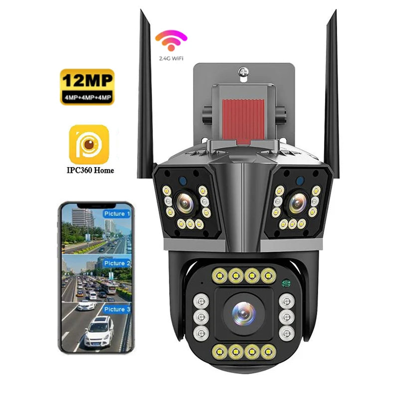 Cámara de Seguridad WiFi Triple Lente Exterior